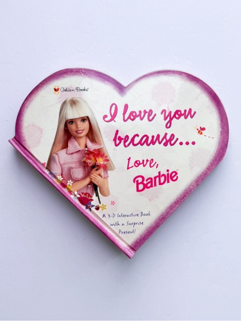Vtg 1999 Barbie Heart Shaped Book I Love You Because Golden Books 3D AS IS